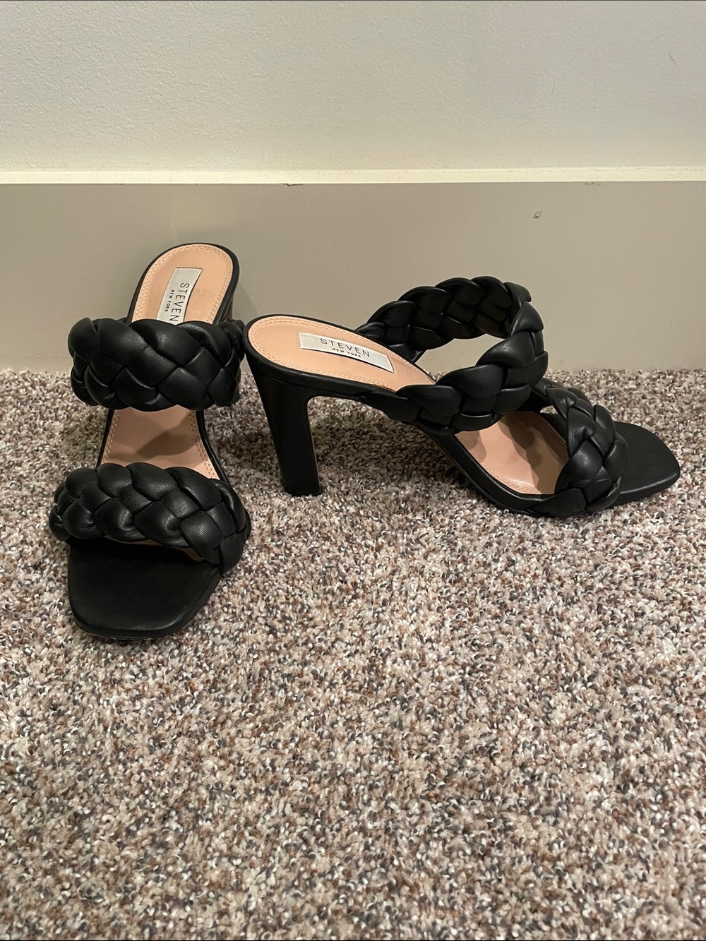 Steven By Steve Madden Black Braided Double-Strap Heels